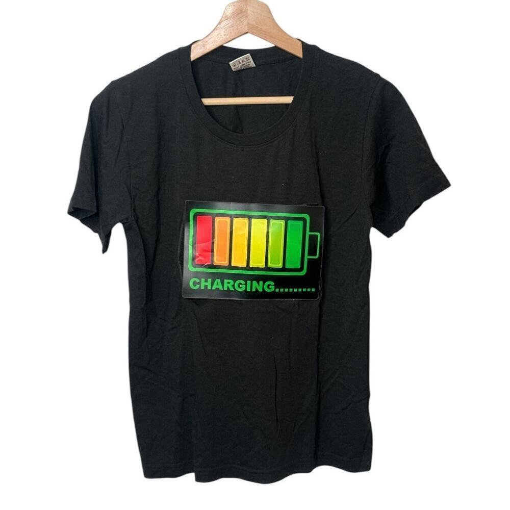 Black Tee Shirt Touch Activated Light Up Rave Shirts Glow in The Dark Youth M